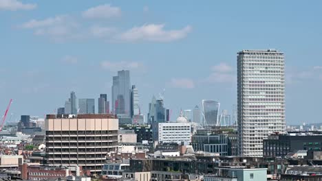 View-out-towards-both-the-City-of-London-and-Canary-Wharf-from-The-Nest-in-Regent-Street,-London,-United-Kingdom