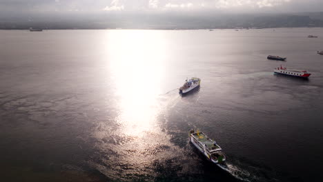 Ferry-boats-for-transfers-between-Bali-and-Java,-Gilimanuk-port,-Indonesia