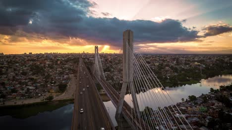 Francisco-Del-Rosario-Sánchez-Bridge-Or-Puente-De-La-17-At-Sunset,-Santo-Domingo-In-Dominican-Republic