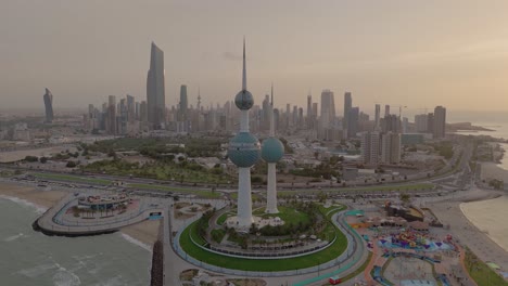 Hermoso-Panorama-De-Drones-De-Las-Torres-De-Kuwait