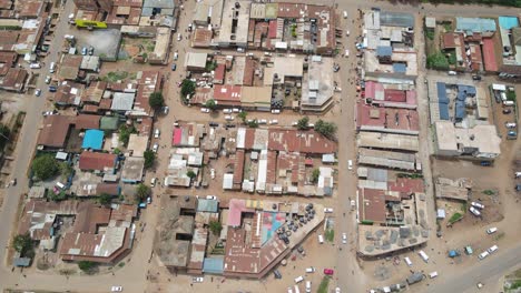 Downtown-of-developing-Loitokitok-town-in-Southen-Kenya,top-down-aerial-view