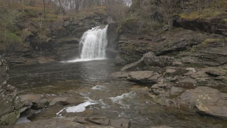 Wide-angle-shot-of-the-Falls-of-Falloch-flowing-into-a-small-pool-below