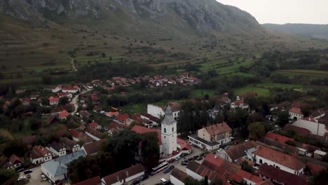 Detailed-drone-shot-of-the-Rimetea,-Torocko-church-in-Romania