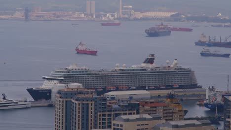 View-of-luxury-CruiseShip-halted-at-Gibraltar-Port-during-summer-morning-in-England