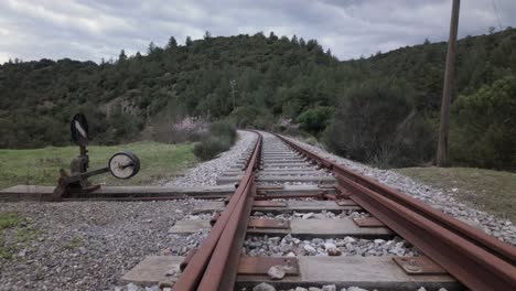 Abandoned-Train-Tracks-On-Old-Railway-Station-In-Peloponnese,-Greece