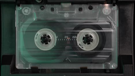 Playing-or-Recording-Audio-on-Cassette-Tape,-Close-Up