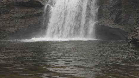 Static-shot-of-the-Falls-of-Falloch-flowing-into-a-small-loch-below-in-Scotland