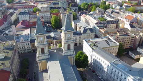 Cathedral-of-the-Divine-Savior-in-Ostrava,-Czech-Republic-in-aerial-view