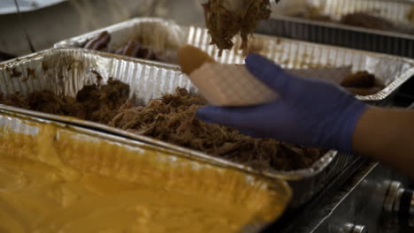 Serving-pulled-pork-and-mac-and-cheese-at-the-50th-Anniversary-Dogwood-Fest,-Arkansas,-USA