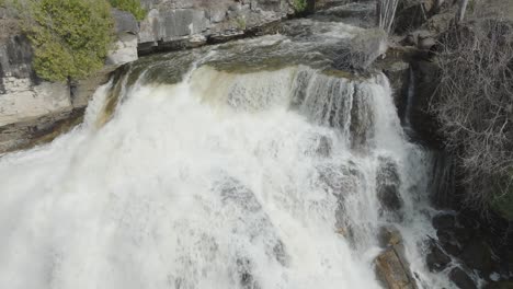 Powerful-waterfall-cascading-over-rocks-in-Owen-Sound,-Canada