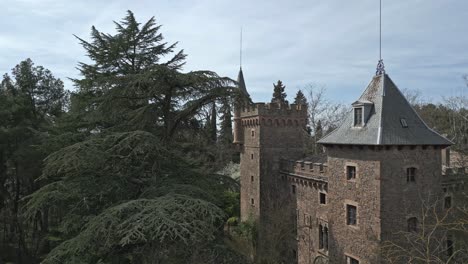 Aerial-shot-of-the-Perafita-Castle-in-Catalonia,-drone-view,-daylight