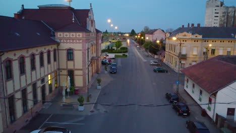 Aerial-in-small-Hungarian-town-city-central-Europe-beautiful-twilight-Körmend-Hungary