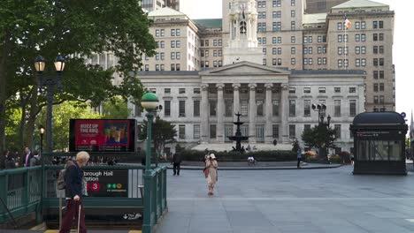 Cadman-Plaza-Columbus-Park-Elderly-Woman-Walking-Out-Of-The-Subway