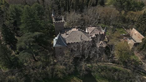 orbital-drone-shot-of-Perafita-Castle-in-Catalonia,-Spain