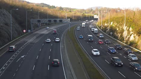 Rush-Hour-Traffic-Over-The-M50-Motorway-In-Dublin,-Ireland