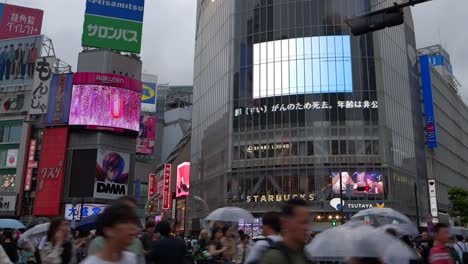 Tilt-up-timelapse-over-Shibuya-crossing-on-cloudy-day