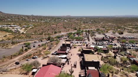 Goldfield-Ghost-Town-in-Phoenix-Az-aerial-drone-view-flying-directly-over-the-buildings-part-2