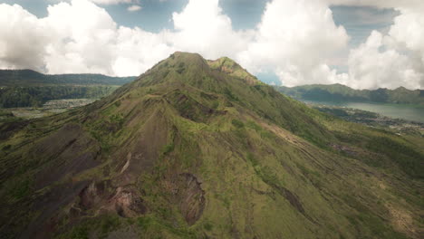 Mount-Batur-crater-and-surrounding-landscape,-active-volcano-on-Bali-island,-Indonesia