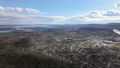 Panoramic-View-Over-Sandvika-Municipality-In-Baerum,-Norway---Drone-Shot