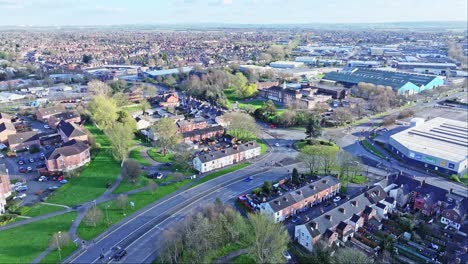 Cars-are-running-along-the-lively-roads-in-Derby,-UK