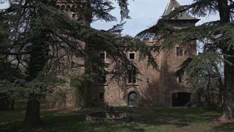 Drone-elevator-shot-of-the-Castle-of-Perafita,-Catalonia