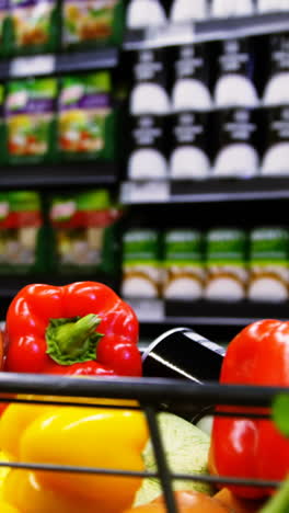 Woman-putting-grocery-in-shopping-cart