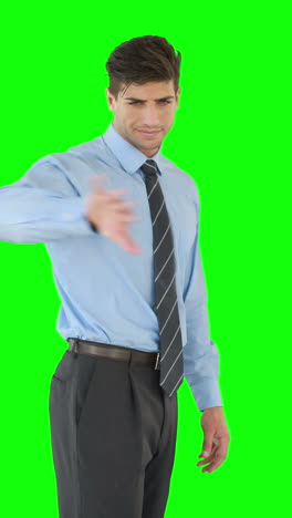 Businessman-scrolling-on-invisible-screen