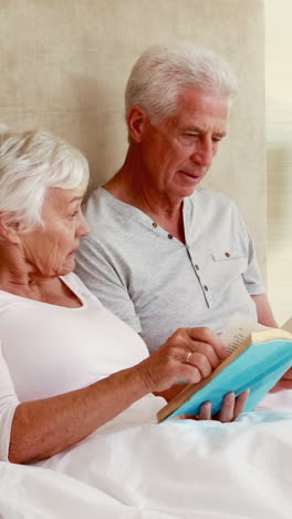 Senior-couple-sitting-in-bed-reading-