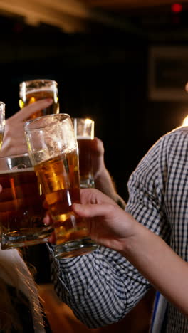 Gruppe-Von-Freunden,-Die-Ein-Glas-Bier-Anstoßen