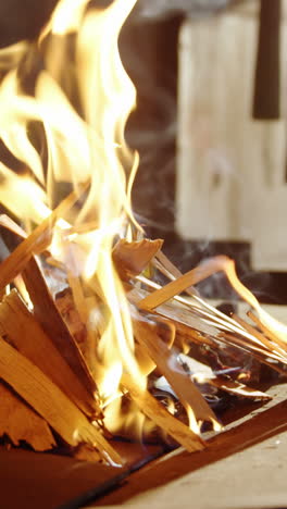 Burning-fire-at-fireplace-for-blacksmith-work