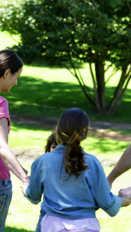 Glückliche-Familie,-Die-Zusammen-Im-Park-Spielt