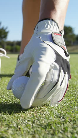 Golfista-Colocando-Una-Pelota-De-Golf-En-El-Tee