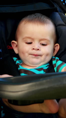 Un-Niño-Pequeño-Sentado-En-Su-Cochecito-En-El-Parque.