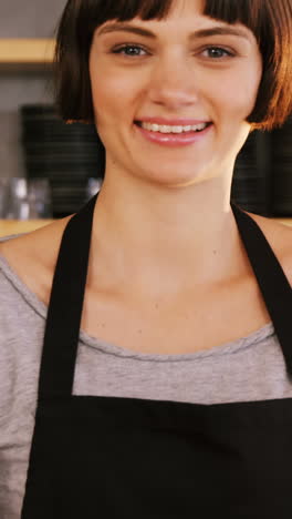 Portrait-of-smiling-waitress-standing-at-counter