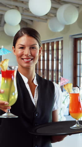 Smiling-waitress-offering-a-cocktail-drink