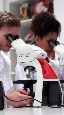 Estudiantes-De-Medicina-Trabajando-Con-Microscopios