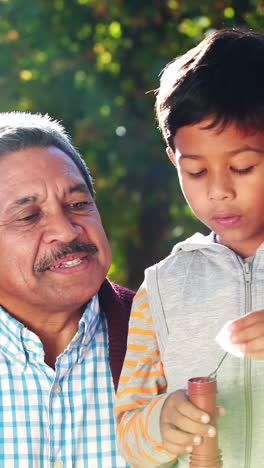 Grandfather-and-grandson-blowing-bubbles