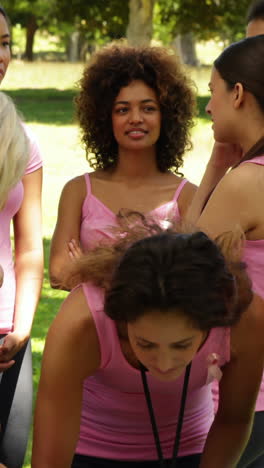 Mujeres-Felices-Reunidas-En-Un-Evento-De-Concientización-Sobre-El-Cáncer-De-Mama-En-El-Parque