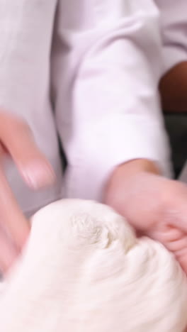 Pastry-chefs-preparing-dough-at-counter