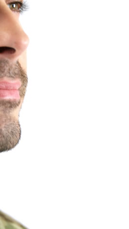 Close-up-of-soldier-taking-pledge-on-white-background