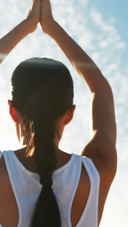 Rückansicht-Einer-Frau,-Die-Yoga-Macht