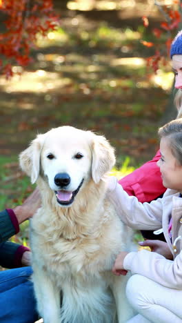 Familie-Sitzt-Mit-Ihrem-Hund-Im-Park