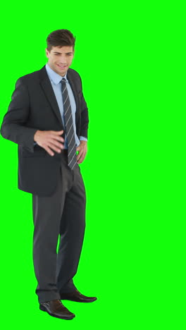 Businessman-scrolling-on-invisible-screen