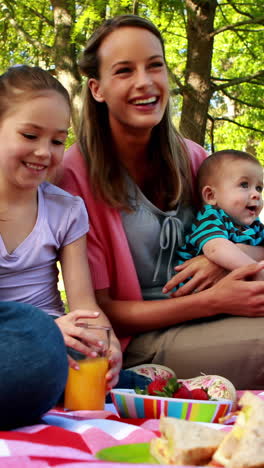 Glückliche-Familie,-Die-Ein-Picknick-Im-Park-Genießt