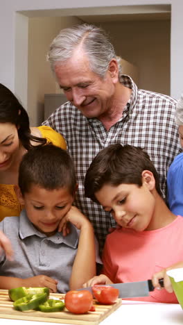 Glückliche-Familie-Bereitet-Gemüse-Zu-