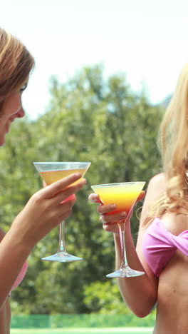 Hübsche-Freunde-Im-Bikini,-Die-Cocktails-Trinken