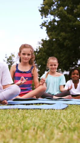 Gruppe-Von-Kindern,-Die-Yoga-Machen