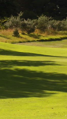 Couple-standing-on-the-putting-green-high-fiving