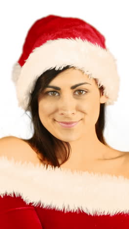 Mujer-Bonita-Sonriente-Posando-En-Traje-Sexy-De-Santa