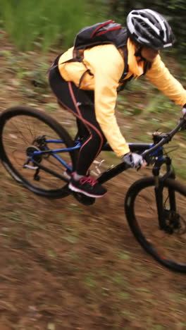 Ciclista-De-Montaña-Femenina-Montando-En-El-Bosque